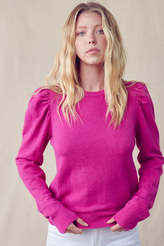 The Wilson Puff Sleeve Sweater - Berry