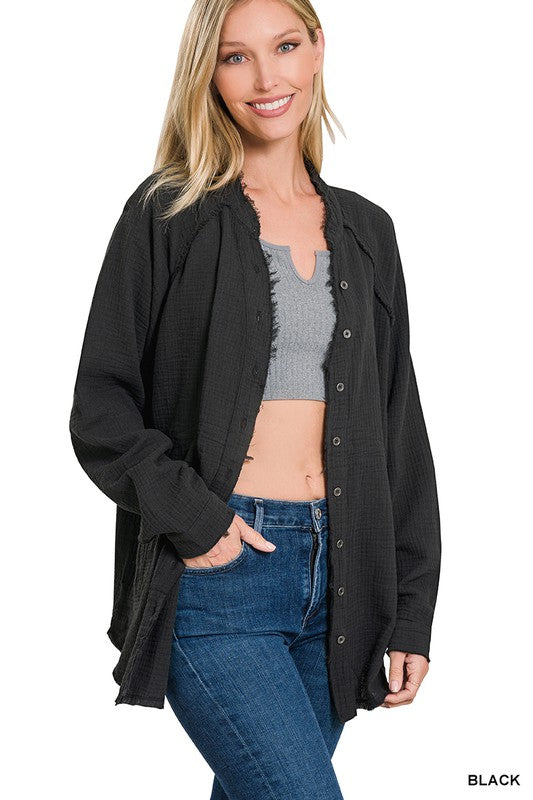 Right Direction Button Up Shirt - Black