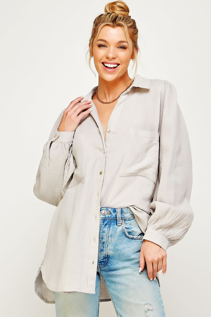 Wanting More Button Up Shirt - Light Grey