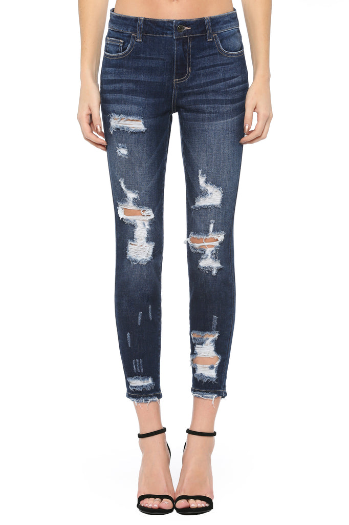 Mid Rise Distressed Crop Skinny - Dark