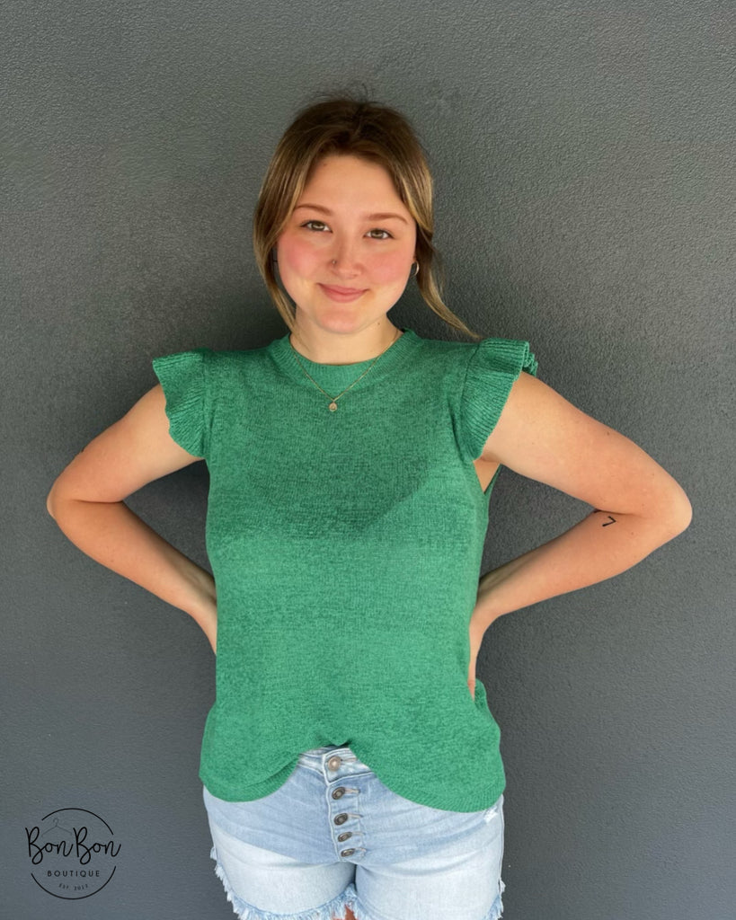 Mylah Ruffle Sleeve Top - Emerald