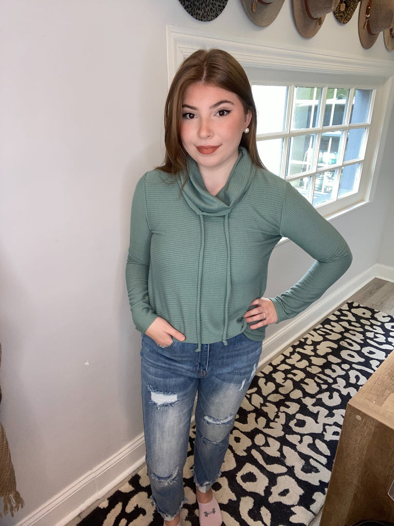 Jordyn Cowl Neck Knit Top - Olive