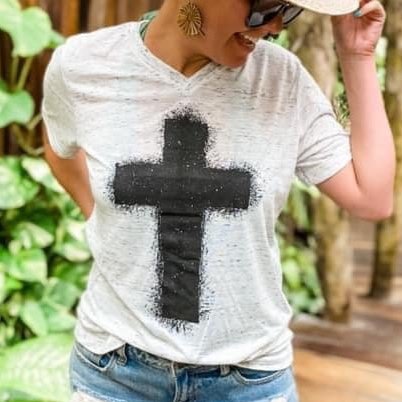 Splattered Cross V-Neck Tee