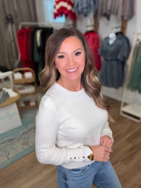 Melody Button Cuff Top - Cream