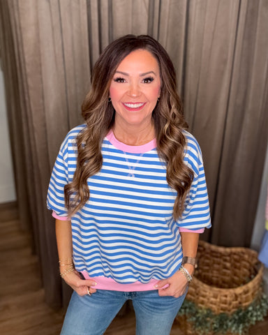 Landry Striped Top - Blue/Light Pink