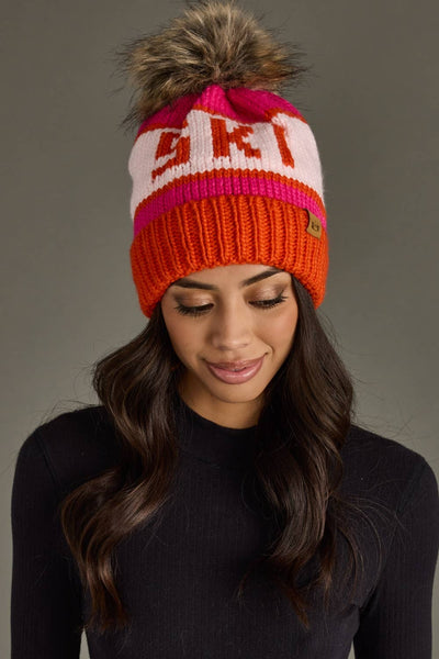Orange, Blush & Pink Ski Pom Hat