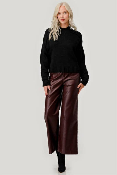 Faux Leather Wide-Leg Pants - Chocolate