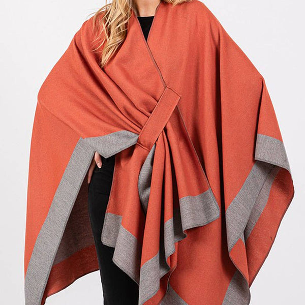Two Tone Pull Through Shawl Ruana - Black