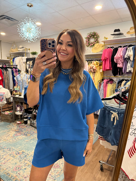 Jenna Ribbed Shorts Set - Blue