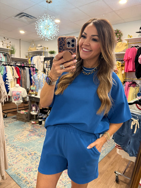 Jenna Ribbed Shorts Set - Blue