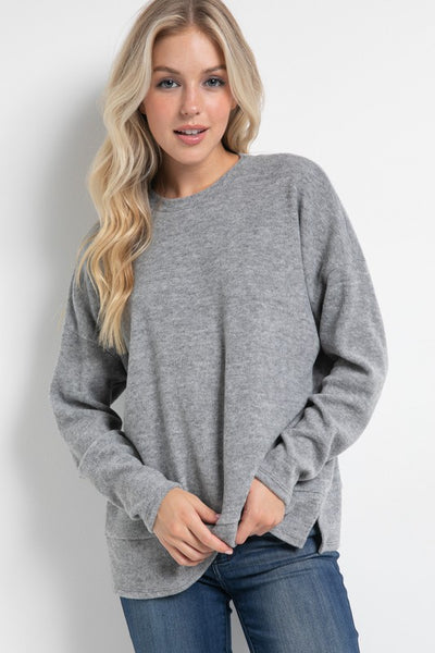 Camila Ribbed Knit Top - Heather Gray