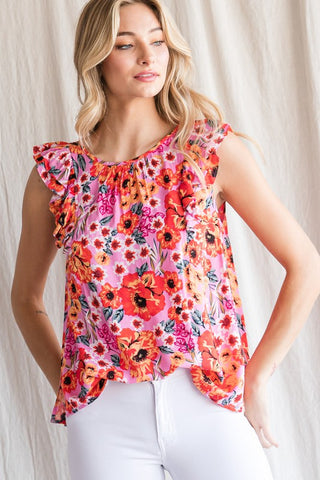 Wren Floral Flutter Sleeve Top - Pink