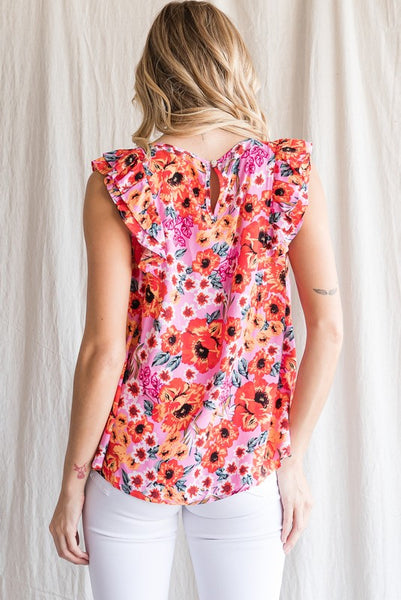 Wren Floral Flutter Sleeve Top - Pink