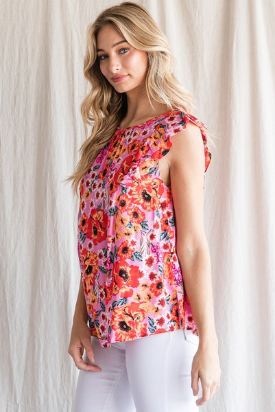 Wren Floral Flutter Sleeve Top - Pink