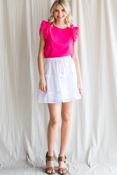 Phoebe Tulle Shoulder Top - Hot Pink