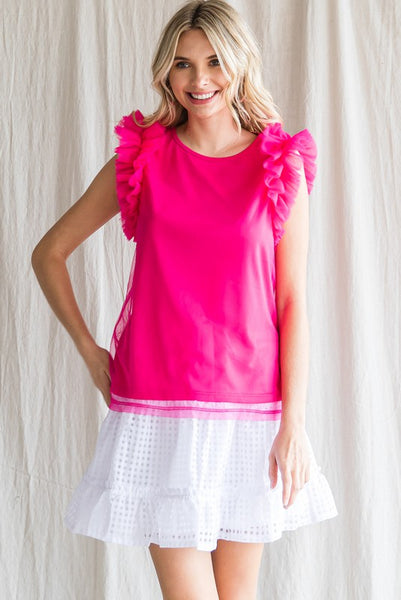 Phoebe Tulle Shoulder Top - Hot Pink