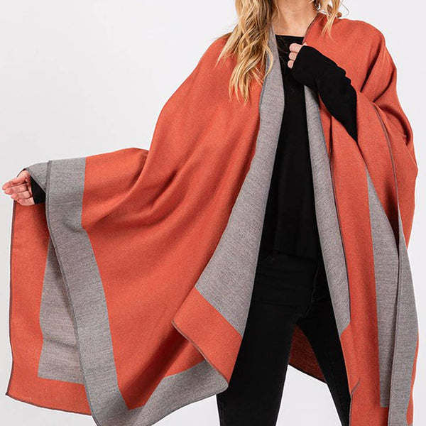 Two Tone Pull Through Shawl Ruana - Black