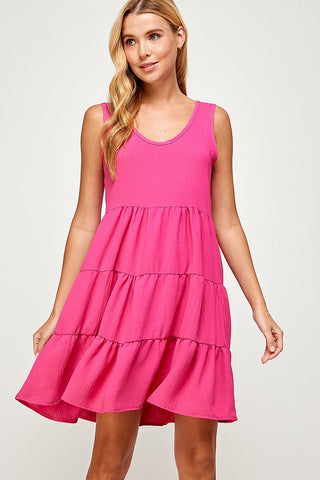 Emilia Sleeveless Tiered Dress - Fuchsia