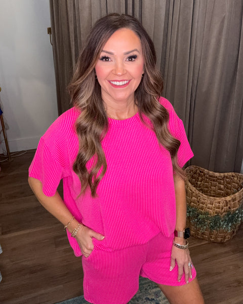 Lois Ribbed Shorts Set - Hot Pink