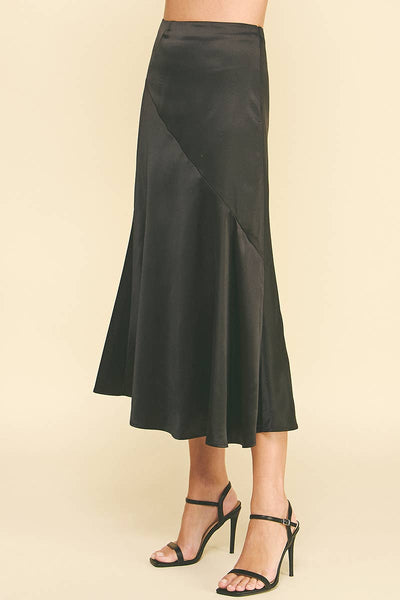 Mira Silky Midi Skirt - Black