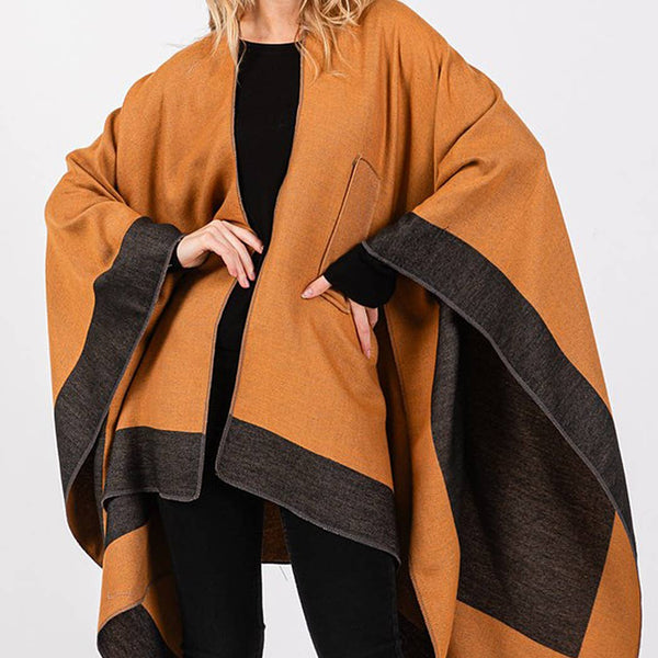Two Tone Pull Through Shawl Ruana - Black