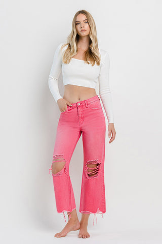 Myra Vintage Crop Flare Jeans - Hot Pink