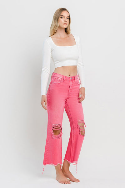 Myra Vintage Crop Flare Jeans - Hot Pink