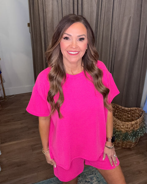 Lois Ribbed Shorts Set - Hot Pink