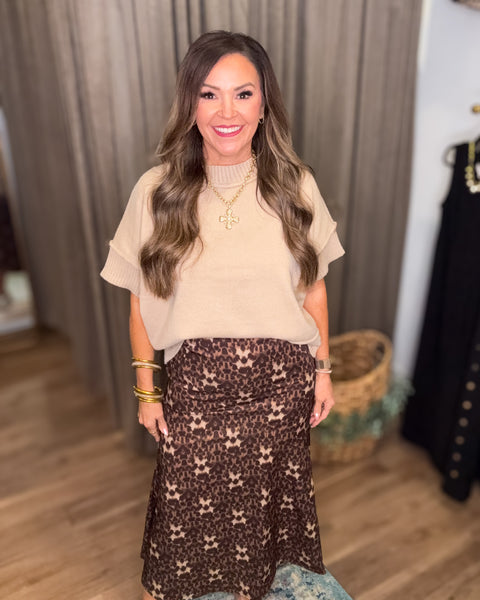 Leopard Silky Midi Skirt