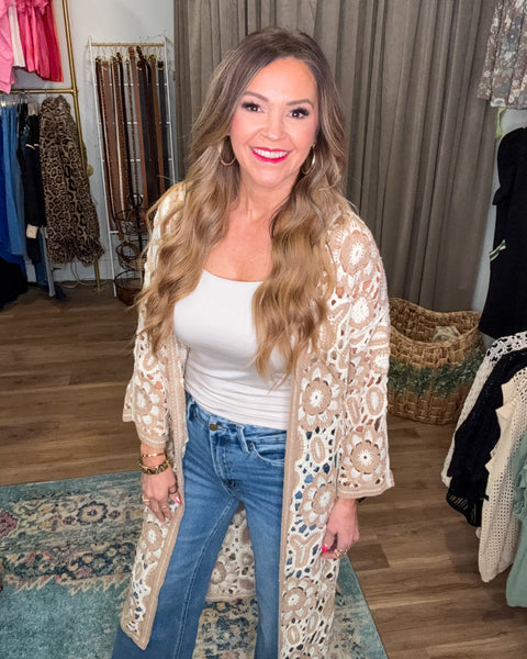 Luna Crochet Cardigan - Beige