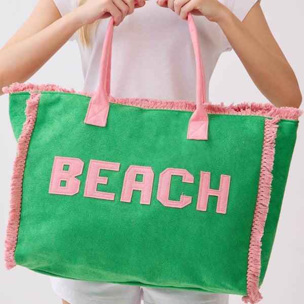 Beach Print Fringe Tote Bag: MT