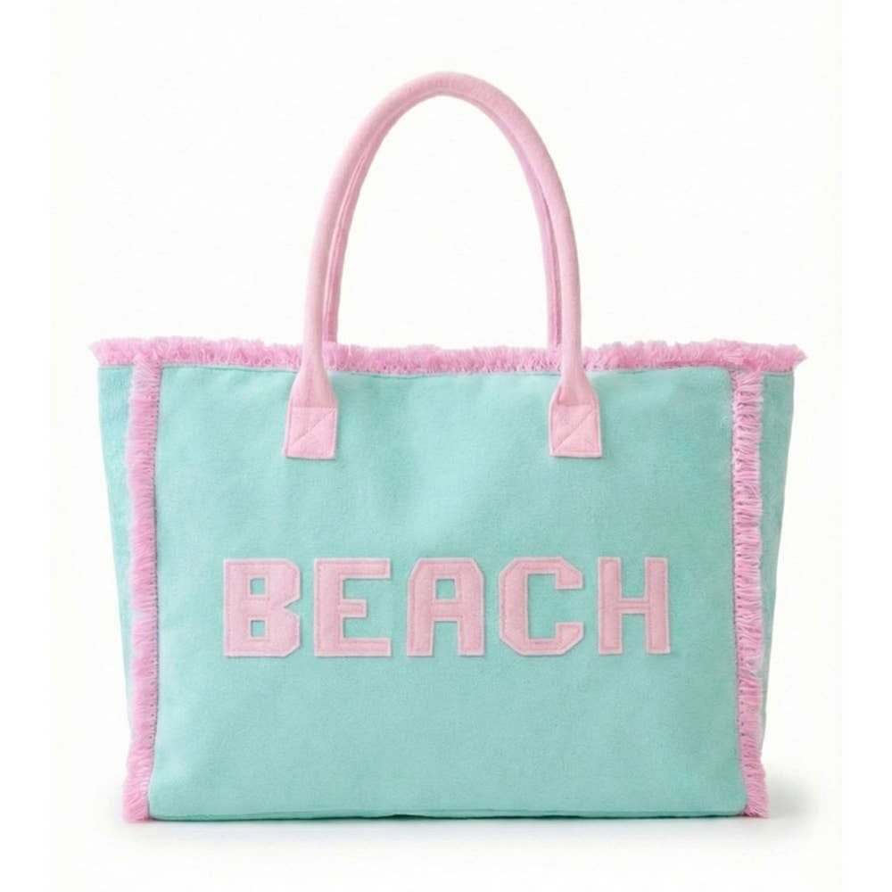 Beach Print Fringe Tote Bag: MT