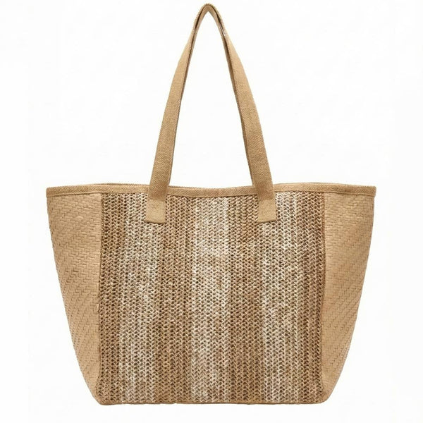 Natural Large Straw Woven Tote Bag - Taupe