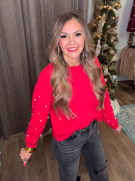Kaylee Pearl Sleeve Top - Red