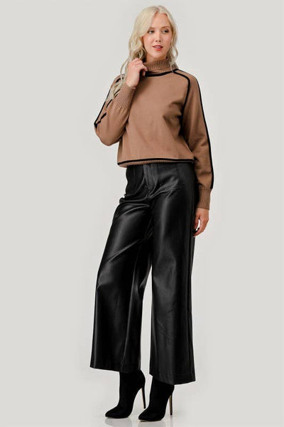 Faux Leather Wide-Leg Pants - Black