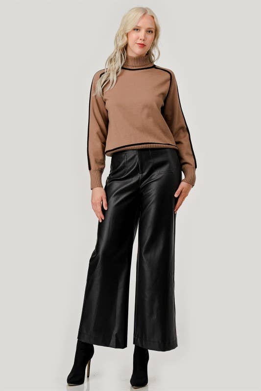 Faux Leather Wide-Leg Pants - Black