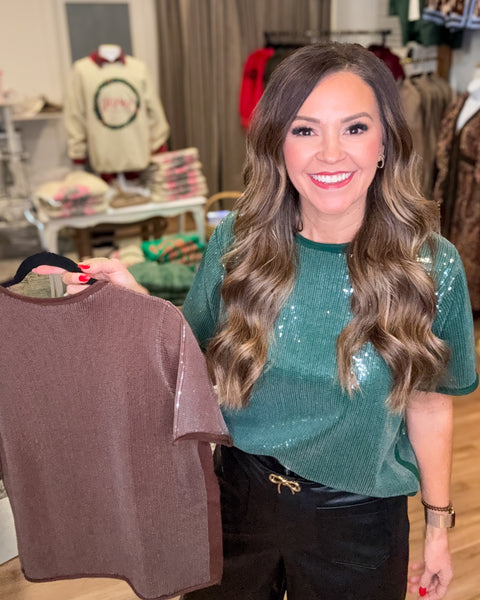 Eyes On You Sequin Top - Brown