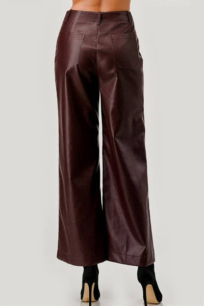 Faux Leather Wide-Leg Pants - Chocolate