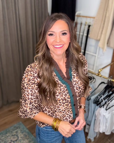 Nyomi Leopard Button Up Top