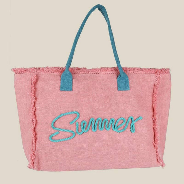 Embroidered Summer Print Fringe Tote Bag: PU