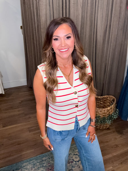 Reba Striped Sweater Vest - Red