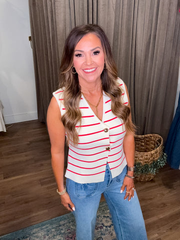 Reba Striped Sweater Vest - Red