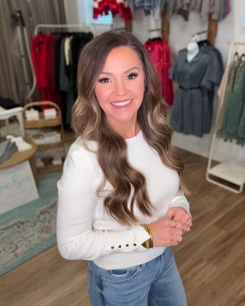 Melody Button Cuff Top - Cream