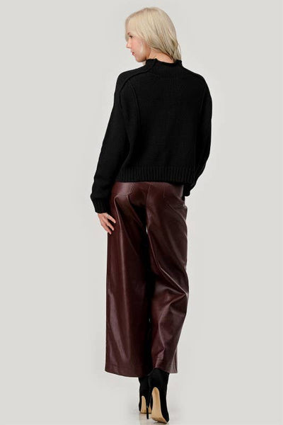 Faux Leather Wide-Leg Pants - Chocolate