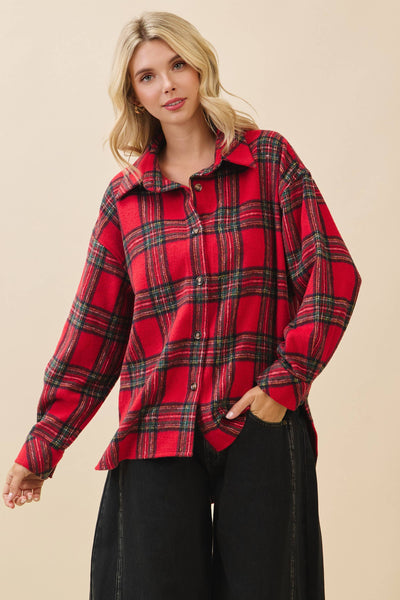 Plaid Button-Up Flannel Shirt
