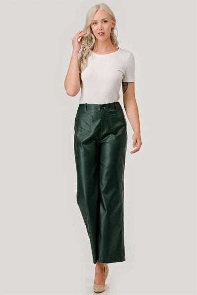 Faux Leather Wide-Leg Pants - Chocolate