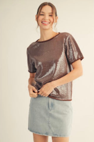 Eyes On You Sequin Top - Brown