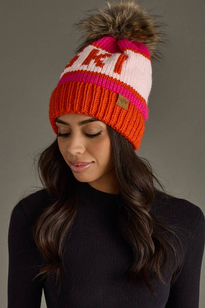 Orange, Blush & Pink Ski Pom Hat