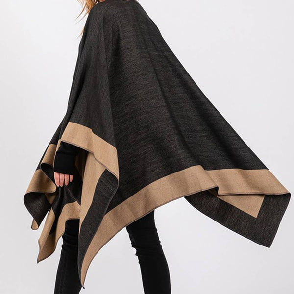 Two Tone Pull Through Shawl Ruana - Burgundy