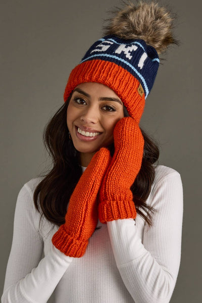 Orange, Navy & Light Blue Ski Pom Hat